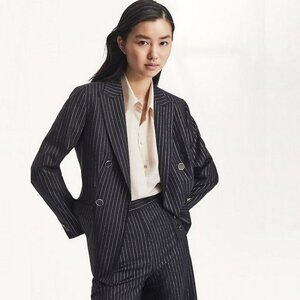 NWT New Massimo Dutti Wool Pinstripe Black Blazer Size 4